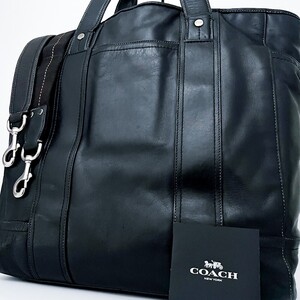 1円■入手困難品■最高級ライン■COACH コーチ 2way オールレザー トートバッグ ビジネス ブリーフケース トラベル A4 メンズ ブラック