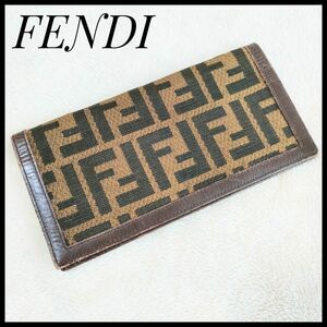 人気　フェンディ　FENDI　長財布　札入れ　メンズ　レザー　2つ折り　ブラウン 茶色　キャンバス　フラグメントケース　カードケース