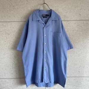 1円 スタート POLO RALPH LAUREN ポロ ラルフローレン CALDWELL オープンカラー 半袖 シャツ シルク 無地 ワンポイント刺繍 L 90s