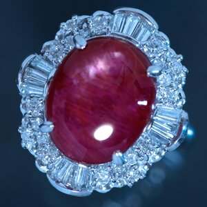 F2637 美しい大粒スタールビー１０．８０ct 天然上質ダイヤモンド０．８１ct 最高級Pt900無垢リング サイズ14.5号 重量12.34g 縦幅20.4mm