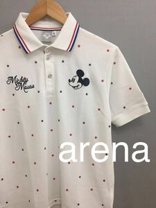 アリーナ arena 【美品】 ポロシャツ かの子 半袖 ミッキーマウス スター 星 ホワイ メンズ Sサイズ !●&