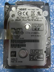 【中古】 HGST HTS545025A7E380 250GB/8MB 6804時間使用 管理番号:C204