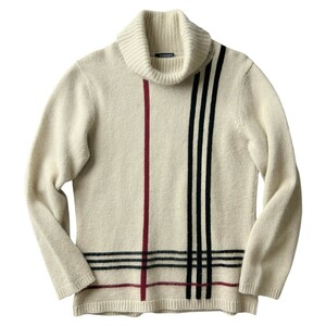 BURBERRY LONDON バーバリー ロンドン アンゴラ ウール タートルネック ニット セーター レディース 2 (M) ラメ入り アイボリー チェック柄