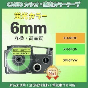 CASIO カシオ ネームランド XRラベルテープ互換 6mmＸ5m 黄緑4個