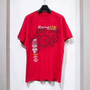 M~L相当 / RacingJunk レーシングジャンク 半袖 Tシャツ 赤 レッド ロゴ 前後 プリント パーツショップ アメリカ古着 メンズ