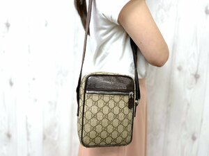 極美品 GUCCI グッチ GGスプリーム ショルダーバッグ バッグ レザー 茶系 メンズ 76008Y