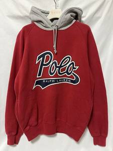 90s POLO RALPH LAUREN ラルフローレン SCRIPT LOGO HOODIE スクリプト ロゴ パーカー M (M-12-18)