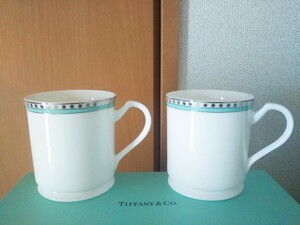 ティファニー Tiffany& Co. プラチナブルーバンド マグカップ ペアセット 2客 洋食器 ノリタケ ナルミ 食器