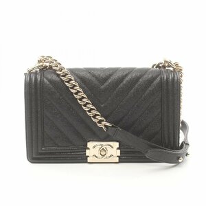 シャネル ボーイシャネル Vステッチ ブランドオフ CHANEL レザー ショルダーバッグ キャビア 中古 レディース