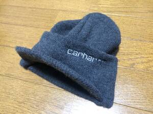 ★アメリカ製★Carhartt カーハート★ツバ付き ニット帽★チャコールグレー★刺繍ロゴ★MADE IN USA★アクリル★送料230円★