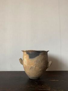 【　希少　弥生美術 双角付き弥生土器 ／広口壺　H.250mm 】発掘 縄文 土師器 須恵器 陶片 土偶 埴輪 花入 投入 見立 primitive objects