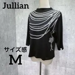 Jullian【M相当】7分袖Tシャツ　ブラック　柄プリント　レディース