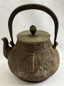 〇館y163 龍文堂造 鉄瓶 蓋裏在銘 時代物 煎茶 茶器 茶道具
