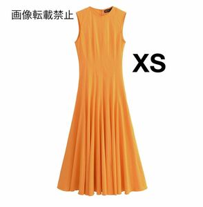 orange オレンジ vintage ヴィンテージ レトロ ノースリーブ ロング ワンピース XSサイズ レディース★ZARA 好きな方に★夏新作 新品★