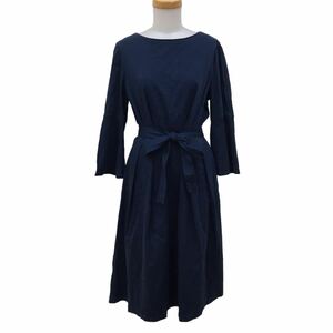 D549-21 HANAE MORI ハナエモリ 森英恵 ワンピース ワンピ スカート タックスカート プルオーバー 綿65% 他 ネイビー系 レディース 38