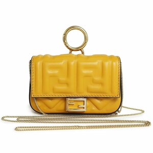 （新品・未使用品）フェンディ FENDI ナノ バゲット チャーム チェーン ショルダーバッグ 斜め掛け ミニ ポーチ レザー イエロー 黄 7AR844