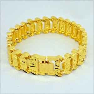 [BRACELET] Gold Plated バンブー リーフ 笹の葉 植物 デザイン リンク チェーン ゴールド ブレスレット 16.5x200mm (37g) 【送料無料】