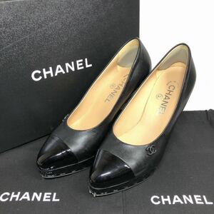 【シャネル】本物 CHANEL 靴 22.5cm〜23.5cm 黒 ココマーク マトラッセ パンプス カジュアルシューズ レザー レディース 伊製 36 1/2 C 箱