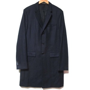 美品 17AW DIOR HOMME ディオールオム ビキューナ ヘリンボーン カシミヤ×ビキューナ チェスターコート サイズ46 紺 ネイビー