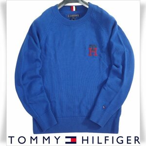 新品1円～★定価1.7万 TOMMY HILFIGER トミー ヒルフィガー メンズ 長袖 モノグラムクルーネックセーター ニット L ブルー◆5924◆