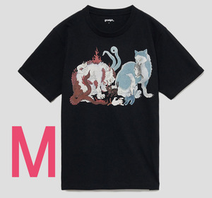 Ｍサイズ【新品】グラニフ　猫又親子図　石黒亜矢子　コラボ　Tシャツ　半袖　ブラック　graniph　カットソー　妖怪　寅　パーカー