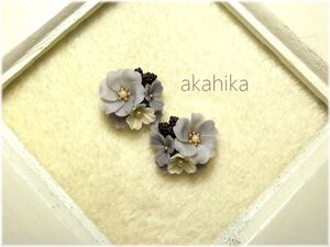 akahika*樹脂粘土花パーツ*左右対称くすみカラーブーケ・小花・パープル