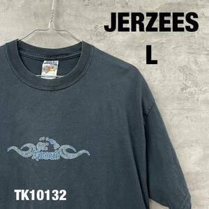 JERZEES ジャージーズ Tシャツ 半袖 ブラック L メンズ 夏服 コットン クルーネック ハワイ 車 USA 海外輸入 古着 TK10132