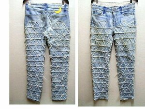 ◇即決[W32]PHENOMENON DELTA DENIM PANTS パッチワーク ダイヤ柄 三角形 スキニー スリム デニム パンツ ILLPTS-152 フェノメノン■2263