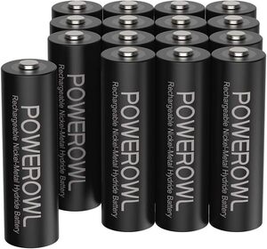 単3形16個パック POWEROWL 単3形充電式電池、2800mAh 大容量電池 1.2V ニッケル水素16個パック(約1200