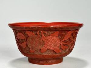 UJ16-3S5　中国美術　清朝　清時代　鑑定印有　堆朱　茶碗　献上品　美品　古物保証　唐物　旧蔵出し