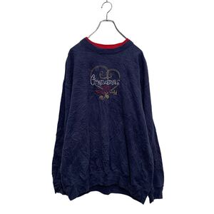 MC Sportswear ロゴスウェット トレーナー L レディース ネイビー レイヤードネック 刺繍 裏起毛 古着卸 アメリカ仕入 a606-6950