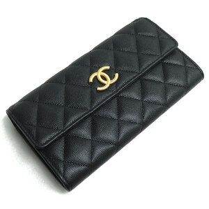 CHANEL シャネル マトラッセ キャビアスキン ロング フラップ 長財布 ブラック AP3517 B13703 レディース 中古