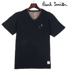 F木06604新品▼国内正規品 ポールスミス Vネック 半袖Tシャツ 【 L 】 半袖カットソー Paul Smith Tシャツ マルチストライプ 黒に近い紺系