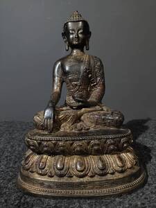  *珍品旧蔵* 清代 銅胎泥金撒朱砂仏像 【釈迦牟尼仏】 銅器 時代物 擺件 置物 賞物 唐物 古美術品 中国古玩 K1222