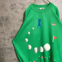 超絶レア イタリア製 80s スウェット ゴルフ 古着 派手 グリーン ゆるだぼ