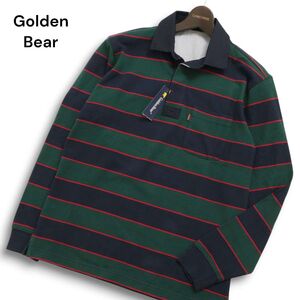 【新品 未使用】 Golden Bear ゴールデンベア 通年 長袖 鹿の子 ボーダー ポロシャツ Sz.M メンズ 紺　C5T00227_1#C