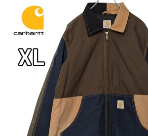 Carhartt カーハート リメイクダックジャケット 内ポケット キルティング ブラウン ブルー 古着 XL