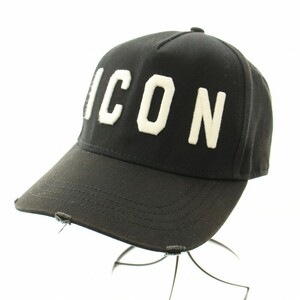 ディースクエアード Be Icon Baseball Cap ビーアイコンベースボールキャップ 野球帽 帽子 ダメージ加工 ロゴ 黒 BCM400105C00001M063