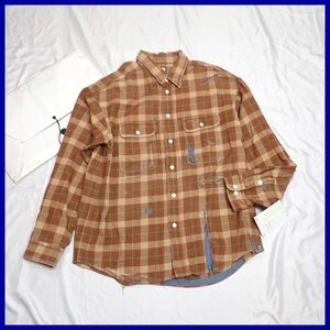 ★visvim/ビズビム LUMBER CHECK L/S CRASH 長袖フランネルシャツ 3/メンズLL相当/ベージュ/チェック柄/コットン100%&1248701616