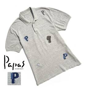 極美品【定価2.5万】Papas パパス リネン混 ポロシャツ L(50) メンズ Pロゴ【サガラ刺繍ワッペン】綿麻 着心地抜群 日本製