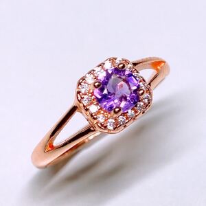 0.5ct 宝石アメジスト　ピンクゴールド仕上げ　フリーサイズリング