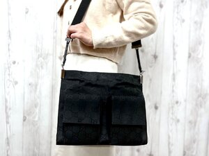 極美品 GUCCI グッチ GG柄 ショルダーバッグ バッグ ナイロンキャンバス×レザー 黒 78854