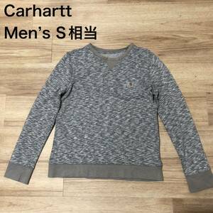 【送料無料】Carhartt 胸ポケット付き長袖Tシャツ　グレー霜降り柄　メンズSサイズ相当　カーハートロンT