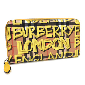 バーバリー グラフィティプリント ジップウォレット 長財布 ヴィンテージチェック イエロー ベージュ BURBERRY