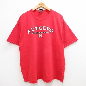 XL/古着 半袖 ビンテージ Tシャツ メンズ 00s RUTGERS 大きいサイズ コットン クルーネック 赤 レッド 24apr15 中古