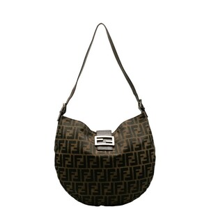 フェンディ ズッカ 半月ショルダー ショルダーバッグ 26729 ブラウン キャンバス レザー レディース FENDI 【中古】