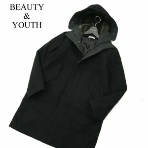 BEAUTY&YOUTH ユナイテッドアローズ 秋冬 フード裏ボア★ メルトン ウール コート Sz.S　メンズ　A3T12403_A#N