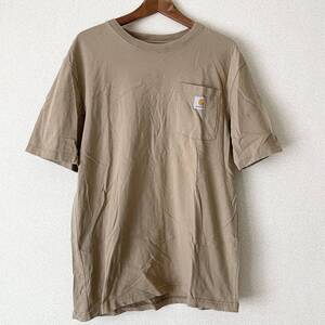 カーハート ビッグサイズTシャツ★ベージュ 胸ポケット ロゴ XL相当 アメリカ 海外サイズ グアテマラ製★アメカジ 古着 00s Carhartt