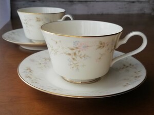 Noritake コンテンポラリー カップ&ソーサー 2客 ティーカップ コーヒーカップ 花柄 ピンク ノリタケ 珈琲 紅茶 antique Tea cup 送料込み