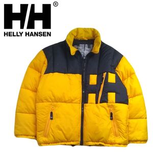 極美品 名作 90s 当時物 肉厚極暖 HELLY HANSEN 撥水防風 ビッグロゴ 好配色 ダウンジャケット メンズL ヘリーハンセン ビンテージ 2501165